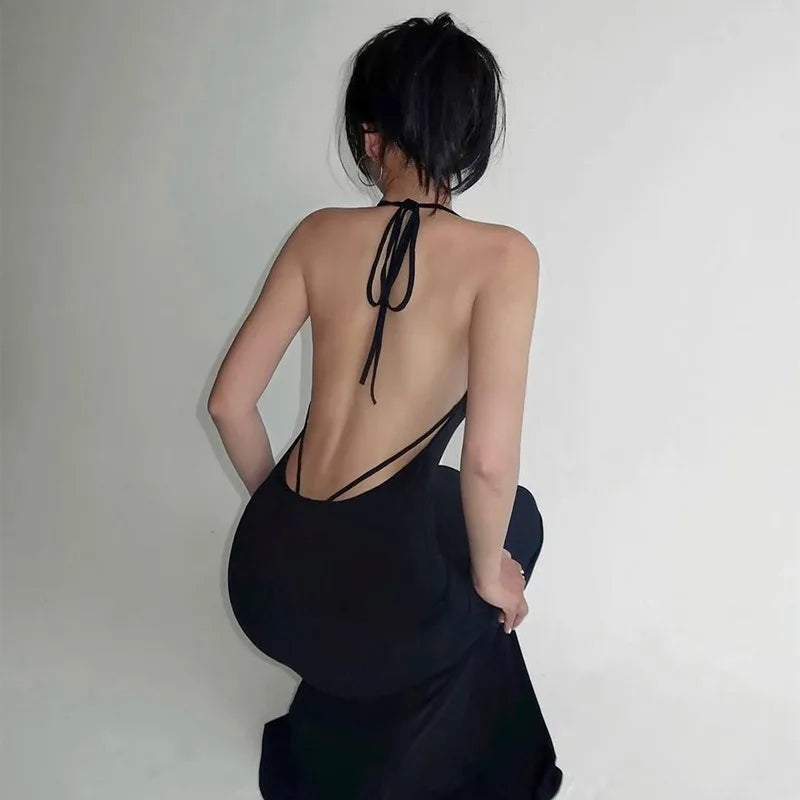 Halter Backless Maxi Dress with Long Sleeve Shawl Sexy Outfits Fall Casual Black Dresses Woman 2 Piece Set