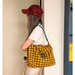 Retro Plaid Crossbody Bag with Heart Letter Embroidery, Large Capacity Tote for Women, Preppy School Messenger Bag