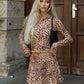 Leopard Print Long Sleeve 2 Piece Set Zip-up Hooded Crop Top and Mini Skirt Fall Outfits Womens Matching Sets