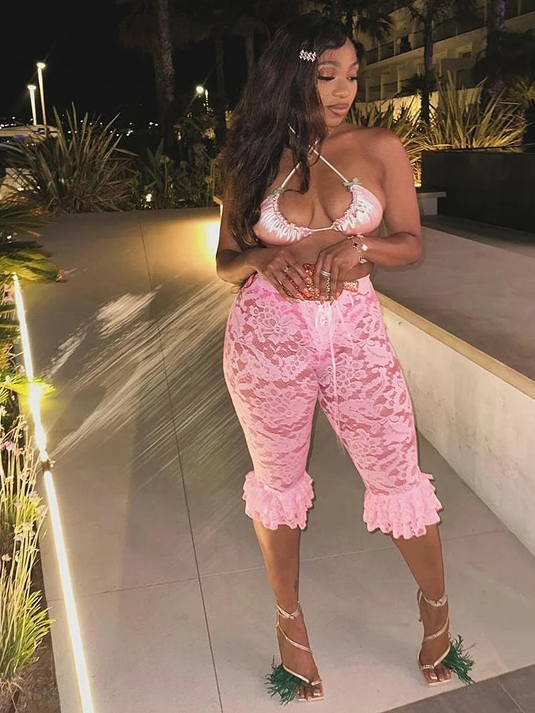 Jacquard Sexy Shorts Women Shirring Tierred Coquette Chic Summer Hipster Wild Basic Midnight Club Party Mid Bottom