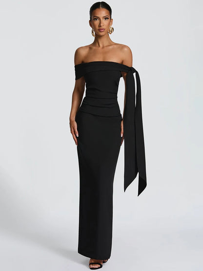 Off-shoulder Strapless Sexy Maxi Dress Women Elegant Sleeveless Backless Draped Ruched Bodycon Club Party Long Dresses
