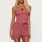 Women's Summer Y2K Gingham Halter Top Two Piece Outfit Backless V Neck Crop Top and Ruffle Hem Smocked Shorts Set
