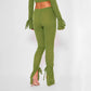 Ribbed-knit Two Piece Set Lace Up Pants and Slash Neck Top Cozy Winter Outfits for Women New in Matching Sets