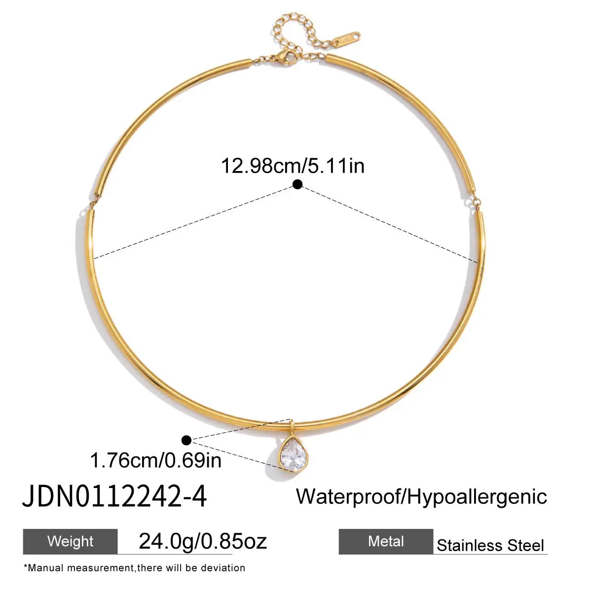 Geometric Zircon Pendant Torques Necklace For Women 18K Gold PVD Plated Stainless Steel Necklace Fashion Jewelry Gift