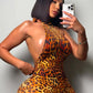 Backless Romper Women Halter Bandage Leopard Print Fit Tight Stretch Summer Sexy Hipster Activity Workout Playsuits