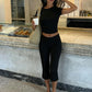 Fashion Classic 2 Piece Set Women Trend Simple O-Neck Short Sleeve Crop T-Shirt+Capri Pants Chic Sport Street Suits