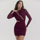 Sheer Mesh Long Sleeve Hollow Out Dress Elegant Sexy Mini Bodycon Dresses for Women Party Nightclub Outfits