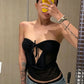 Bandage Hollow Tank Tops Women Patchwork Low-Neck Folds Solid Sexy Midnight Hottie Summer Music Festival Streetwear