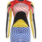 Fashion 2-Piece Set Women Colorful Art Half Turtleneck Full Sleeve Crop Top+Thread Print Simple Skirt Slim Party Suit