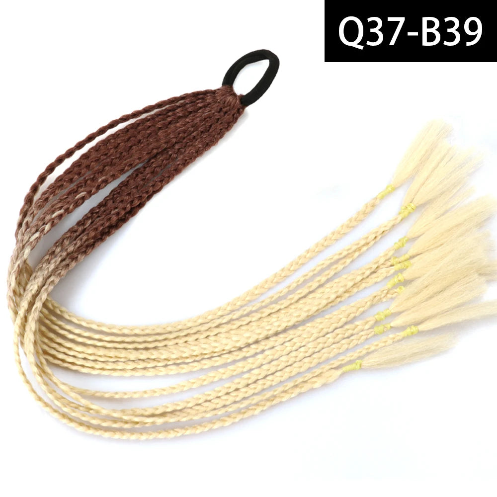 Synthetic Colored Braided Ponytail Hair Extension Rainbow Color Braids Pony Tail With Elastic Band Girl's Pigtail