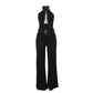 Sexy Hollow Bandage Jumpsuits Women Black Party Night Club Outfits One Pieces Halter Flare Jumpsuit