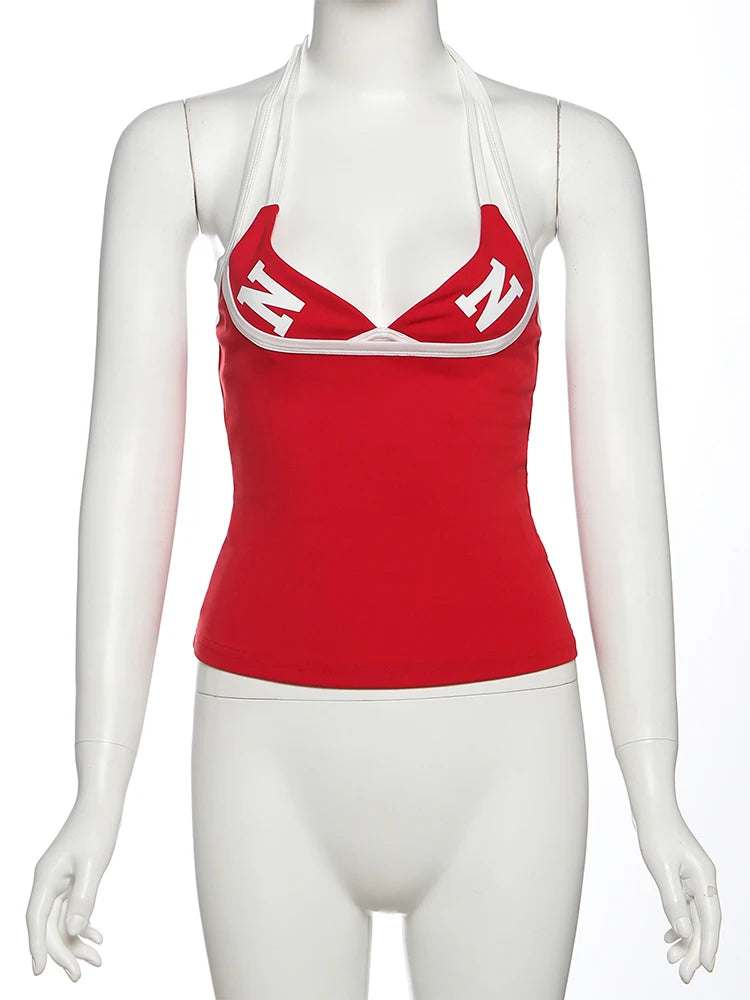 Sexy Bandage Bra+Camisole Women Letter Print Low-Neck Halter High Street Sexy Skinny Simple Midnight Hottie Two Tops