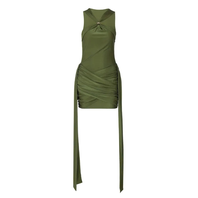 Halter Draped Mini Dress Green Black Club Outfits for Womens Sexy Dresses Birthday Party