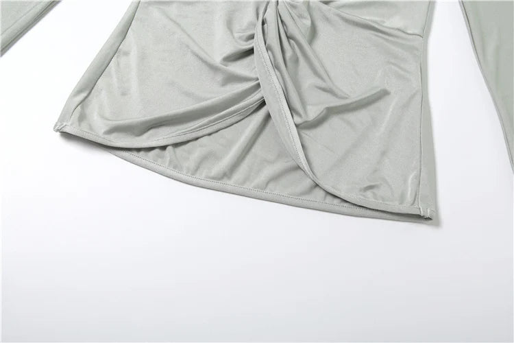 Casual Elegant 2 Piece Set Women Kink Design V-Neck Full Sleeve Tops+Straight Flared Pants Daily Simple Fashion Suits