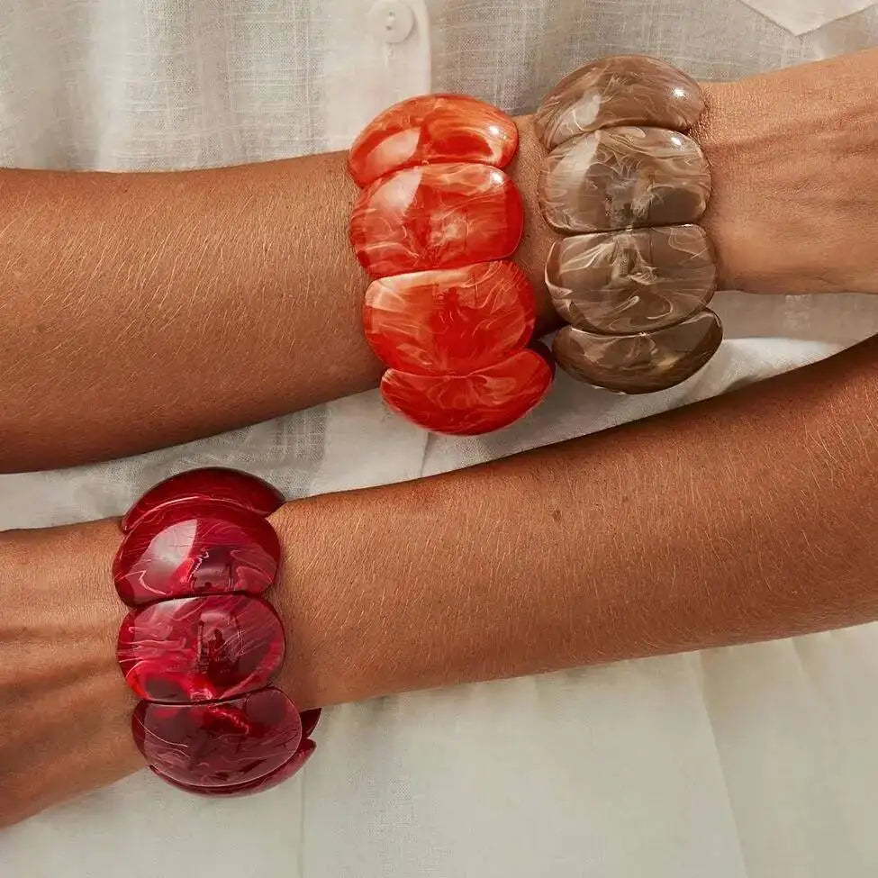 3 Styles Boho Smudging Thick Acrylic Wide Elastic Bracelet Women Vintage Punk Geometric Elastic Bangles Hand Jewelry