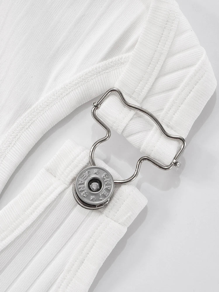 Metal Buckle Decoration 2 Piece Set Women Square Collar Tank Tops+Long Ribbon Shorts Hottie High Street Style Outfits