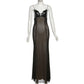 Leather Mesh Patchwork Black Long Party Dress Woman Elegant Sexy Sleeveless Fishtail Maxi Dresses