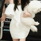 Ruched Elegant Dress Woman Ruffles Edge Design Wrap Chest Backless Skinny Peach Hip Summer Fashion Style Mini Bodycon