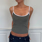 Y2K Color Block Trim Cami Top White Piping Spaghetti Strap Slim Fit Tank Solid Color Casual Streetwear Going Out Tops