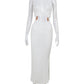 Sexy Hollow Waistless Maxi Dress Women Y2K Bead Splits Elegant Summer Skinny Simple Classic Solid Sleeveless Vestidos