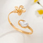 2025 New Bohemia Retro Gold Color Flower Open Bangles Women Fashionable Elegant Imitation Pearls Arm Bracelets Jewelry