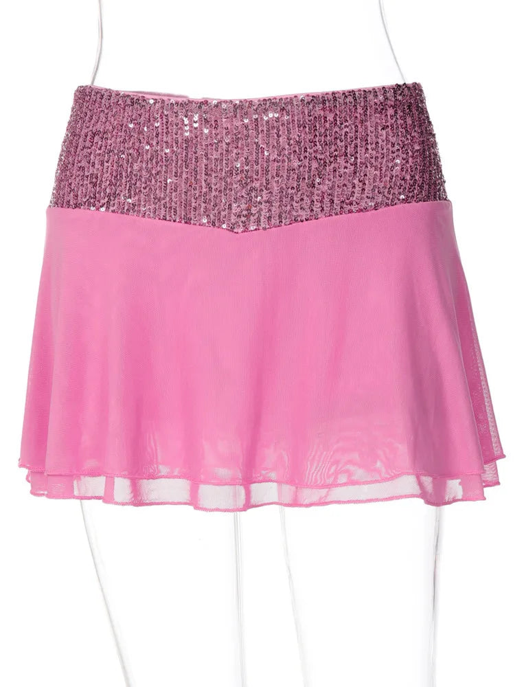 Sparkle Sexy Two Piece Set Women Elegant Spaghetti Strap Tank Top And Mini Skirt Set Female Skinny Club Party Dress Set