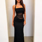 Women Halter Mesh Cutout Lace Sexy Maxi Dress Elegant Square Collar Sleeveless Backless Bodycon Club Party Long Dresses