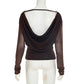 Off The Shoulder Tops with Cowl Neck Sheer Mesh Long Sleeves Shirts for Woman Fashion 2026 Fall Clothing