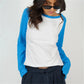 Womens Round Neck Raglan Long Sleeve Tee Color Block Contrast Patchwork Loose Casual Basic Tshirt Streetwear Daily Top