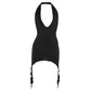 Halter Backless Sexy Dress Women Sleeveless Low-Neck Stretch Summer Basic Skinny Midnight Thin Clubwear Mini Bodycon