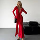 Sexy Low-cut Long Sleeve Maxi Dresses for Woman Elegant Black Dress Autumn 2025