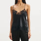 Lace Trim Satin Cami Tops for Women Solid Color V Neck Camisole Going Out Spaghetti Straps Sleeveless Tank Top