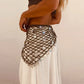 Women Boho Crochet Sequin Shell Hip Scarf Irregular Mesh Handmade Knit Beach Wrap Skirt Summer Vacation Festival Wear