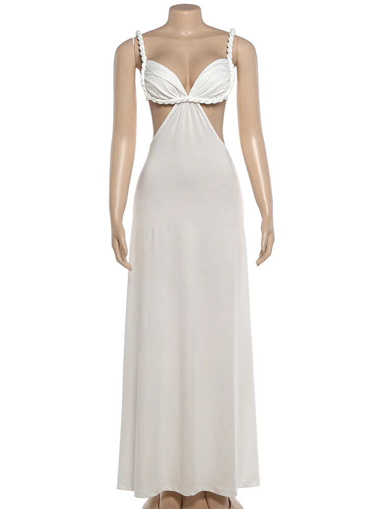 Elegant Plait Patchwork Dress Women Fashion Classic  Backless Low-Neck Sleeveless Vacation Party Club Stretch Bodycon