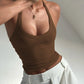 Solid Color Ribbed Knitted Tanks & Camis Low Cut Backless Halter Tops for Woman Basic Summer Crop Top
