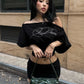 Slash Neck t-Shirt Women Button Half Sleeve Fake Diamond Letter Music Festival Leisure Daily Summer Trend Streetwear
