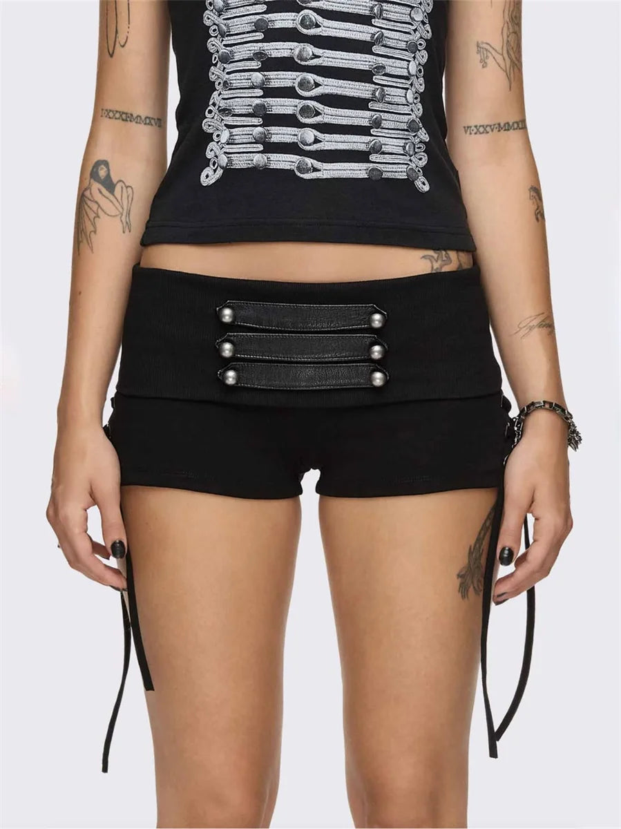 High Street Short Women Hottie Trend Rivet Metal Hollow Patchwork Shirring Skinny Sexy Midnight Club Party Outfits