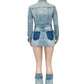 Denim 2Piece Set Women Patchwork Single-Breasted Dress+Zip Metal Trim Leg Sleeve Hottie Trend Street Vintage Outfits