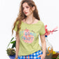Women's Cropped Short Sleeve Tee with Pear Letter Embroidery, Hollow Twist Neck Slim Fit Top for Summer