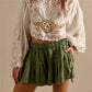 Women Y2K Retro Pleated Denim Shorts High Waist Elastic Waist Wide Leg Casual Shorts with Drawstring Pockets Streetwear