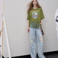 2025 Summer New Arrivals Women's Fringe Graphic Print T-Shirt Relaxed Fit Statement Tee