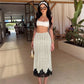 White Polka Dot Midi Skirt with Black Lace Trim Hem Elegant Woman Clothing Fishtail Skirts