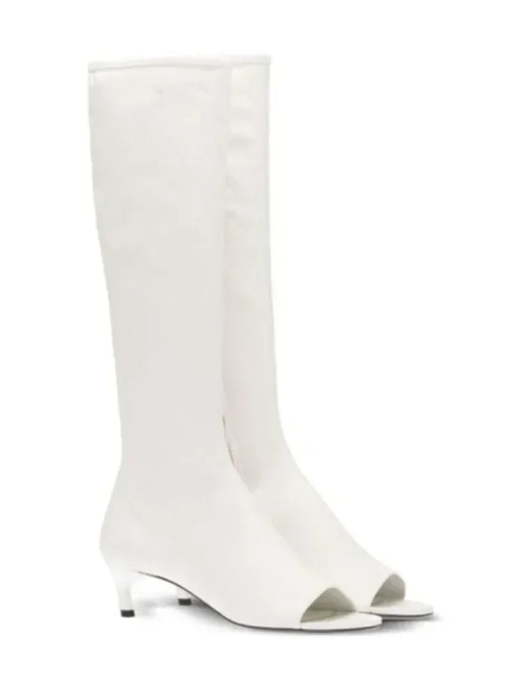 New European and American Fish Mouth Clip Toe Mid Boot, Fashionable Thin High Heel Side Zipper Women's High Tube Cool Boot