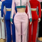 Sporty 2 Piece Set Women Tracksuit Casual Patchwork Zip Long Sleeves Crop Top+Stretch Pants Matching Street Outfits
