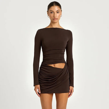 Long Sleeve Mini Dress with Asymmetrical Waist Cut-out Ruched Bodycon Dresses for Woman Fall 2026