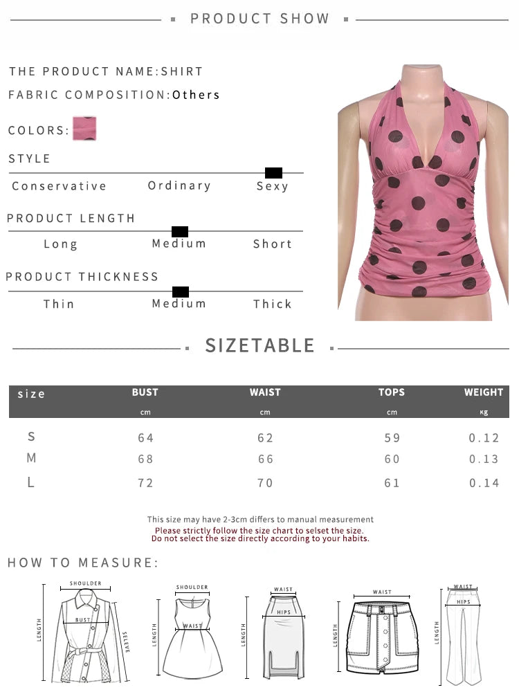 Polka Dot Print Vests Women Backless Halter Bandage Folds Sexy Midnight Hottie Music Festival Party Classic Streetwear