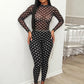 Sexy 2-Piece Set Women See Through Full Sleeve o-Neck Crop Tops+Elastic Waist Skinny Pants Midnight Wild Streetwear