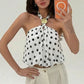 Women Bubble Tank Tops Halter Neck Sleeveless Polka Dots Print Open Back Summer Crop Vest for Daily Vacation Beach