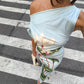 Trend Lotus Print Dress Women Sexy Skew Collar Sleeveless Ruched Stretch Skinny Elegant Fashion Party Street Bodycon