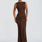 Backless Draped Ruched Sexy Maxi Dress Women Gown Elegant O Neck Sleeveless High Waist Skinny Club Party Long Dresses